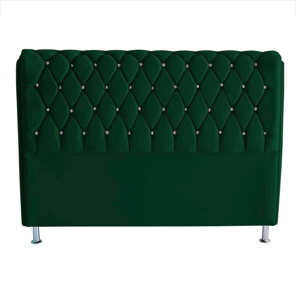 Cabeceira De Cama Box Jully Casal 140 Cm Botão Strass Suede Verde Eli Móveis