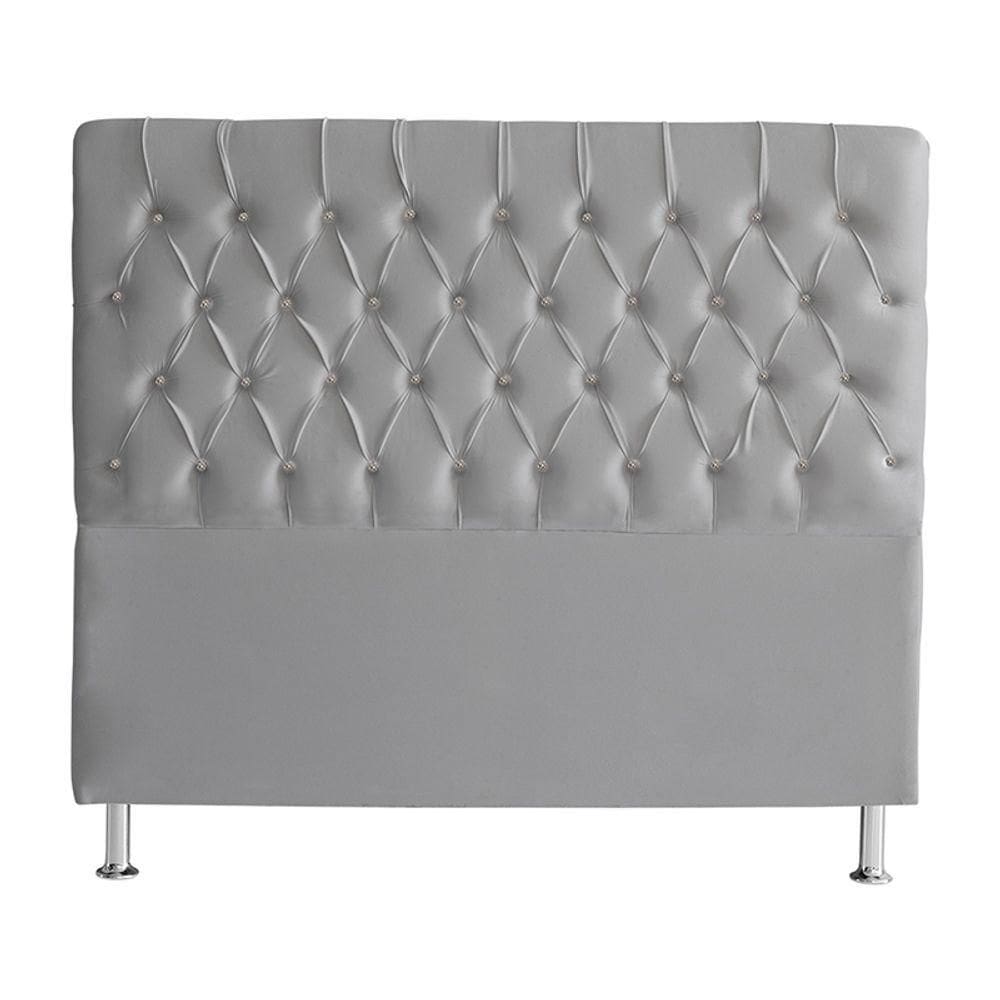 Cabeceira De Cama Box Paris Casal 140 Cm Botão Strass Suede Prata Eli Móveis