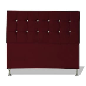 Cabeceira De Cama Box Cristal Queen 160 Cm Botão Strass Suede Vinho Eli Móveis
