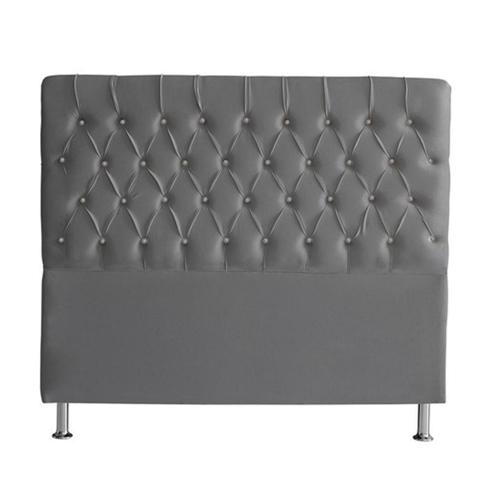 Cabeceira De Cama Box Paris Casal 140 Cm Botão Strass Suede Grafite Eli Móveis