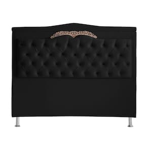Cabeceira De Cama Box Helena Queen 160 Cm Capitonê Retro Botão Encapados Suede Preto Eli Móveis