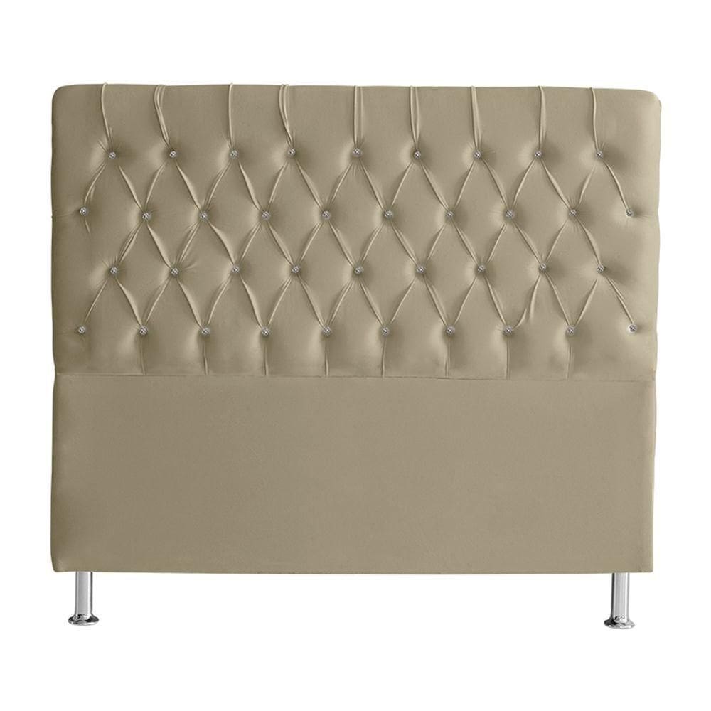 Cabeceira De Cama Box Paris Queen 160 Cm Botão Strass Suede Bege Eli Móveis