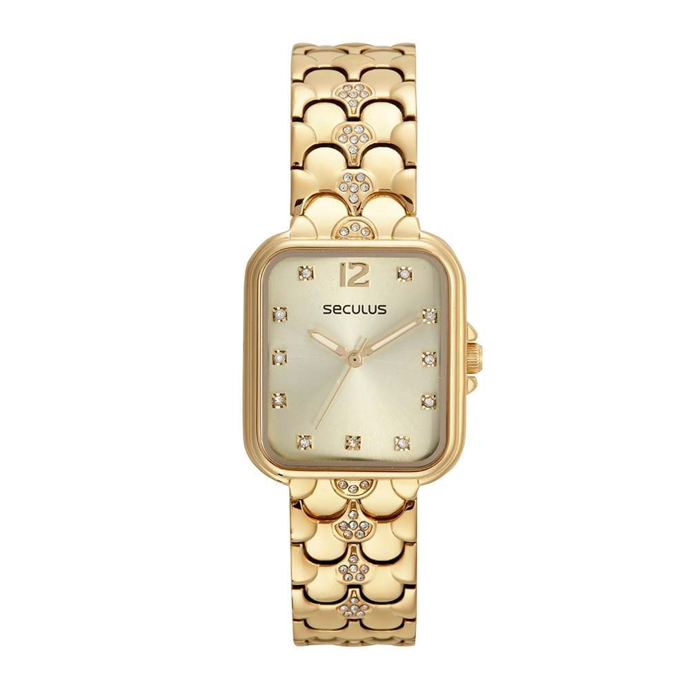 Relógio Seculus Feminino Ref: 77234lpsvdb1 Serpens Retangular Dourado