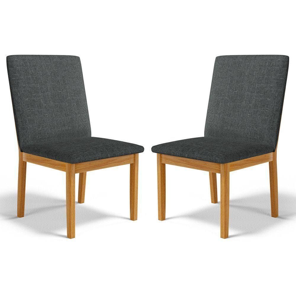 Kit Com 2 Cadeiras Daniela Madeira Maciça Estofada Para Mesa De Jantar Linho Chumbo 406