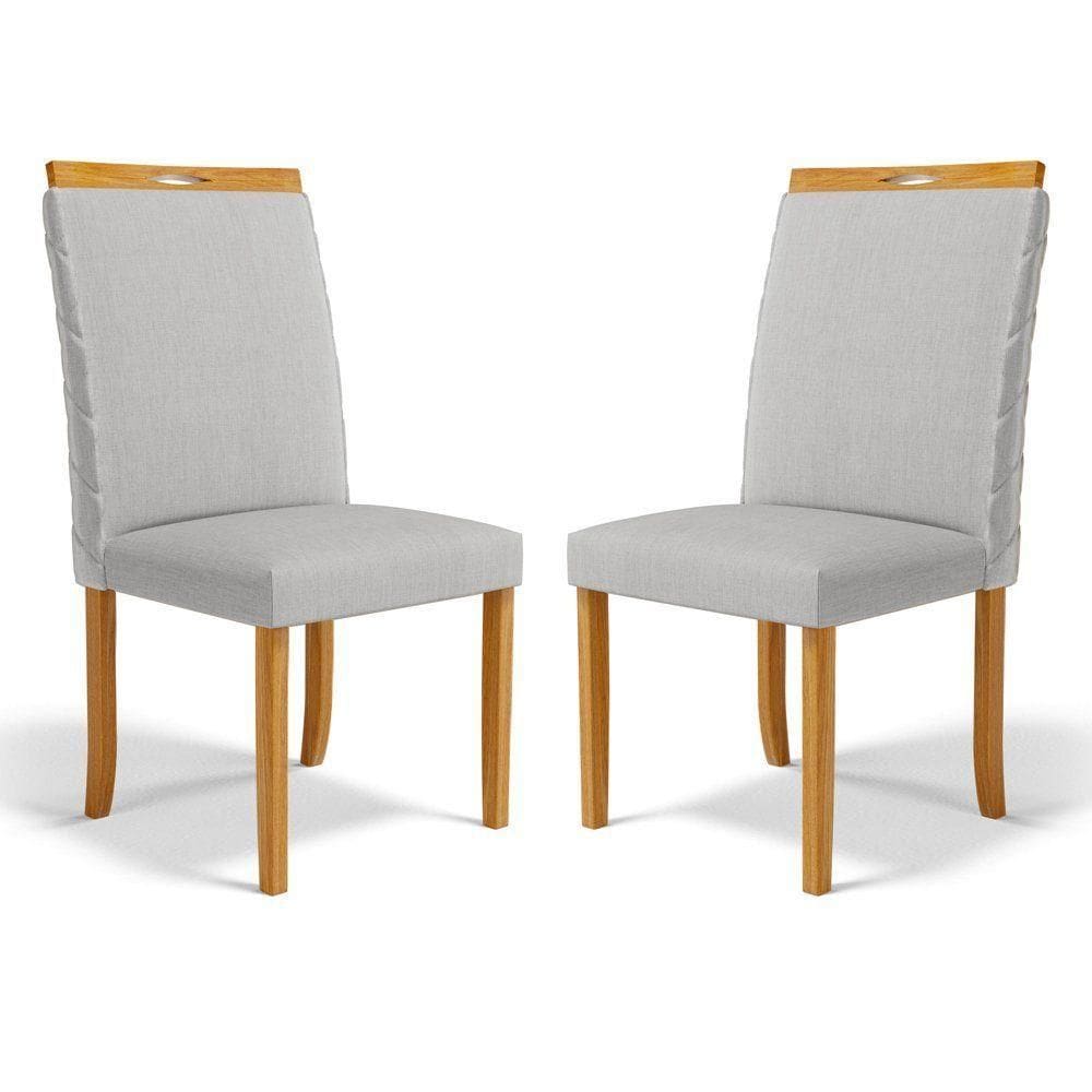 Kit Com 2 Cadeiras Agnes Madeira Maciça Estofadas Para Mesa De Jantar Linho Cinza 407