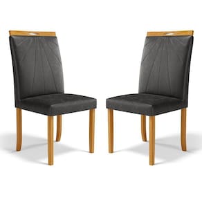 Kit Com 2 Cadeiras Maiara Madeira Maciça Estofadas Para Mesa De Jantar Courino Preto 503
