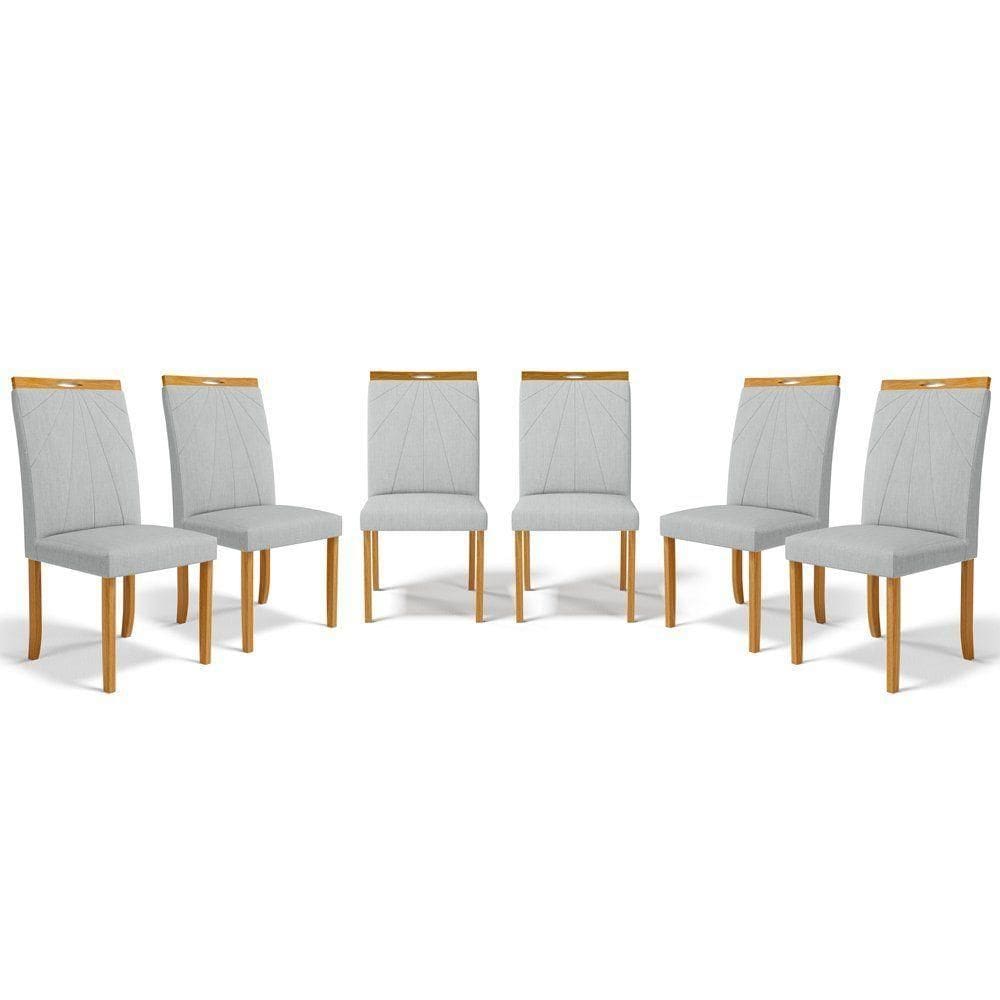 Kit Com 6 Cadeiras Maiara Madeira Maciça Estofadas Para Mesa De Jantar Linho Cinza 407