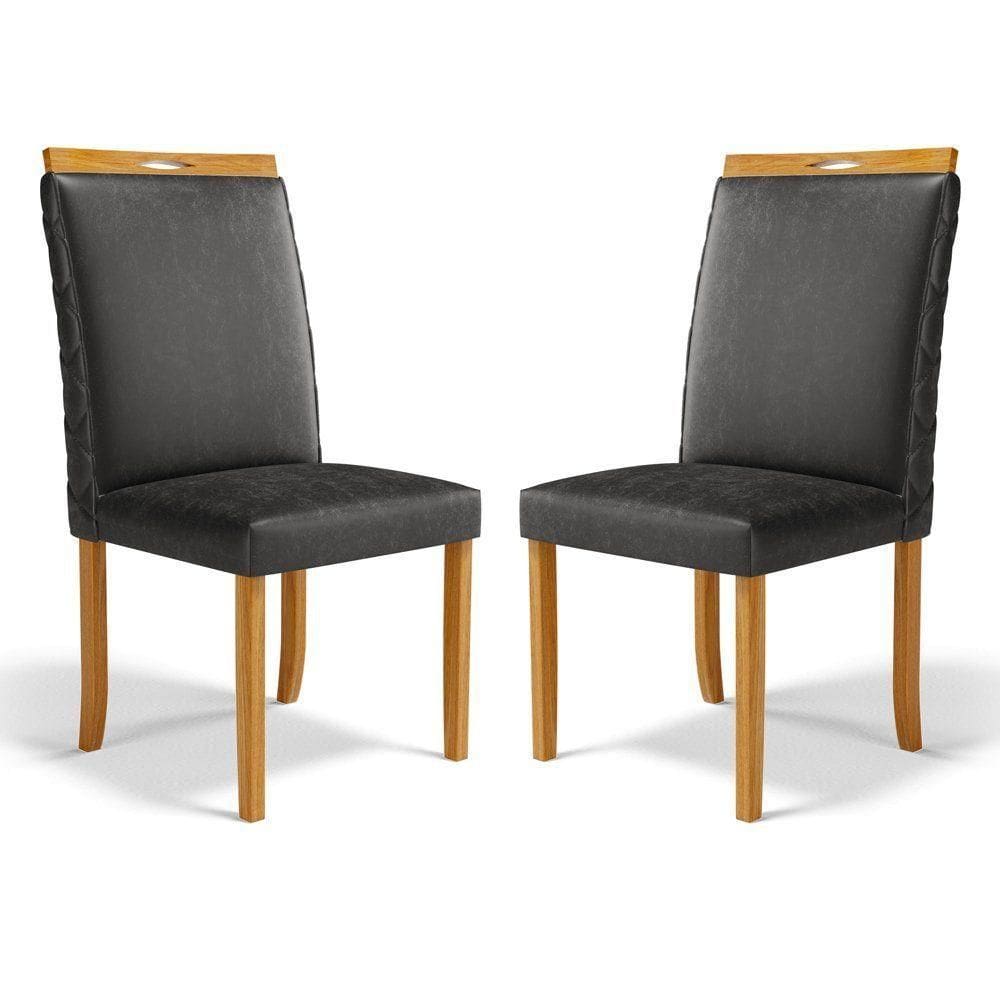Kit Com 2 Cadeiras Agnes Madeira Maciça Estofadas Para Mesa De Jantar Courino Preto 503