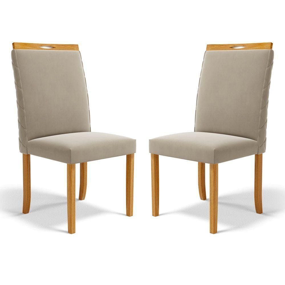 Kit Com 2 Cadeiras Agnes Madeira Maciça Estofadas Para Mesa De Jantar Veludo Bege 102