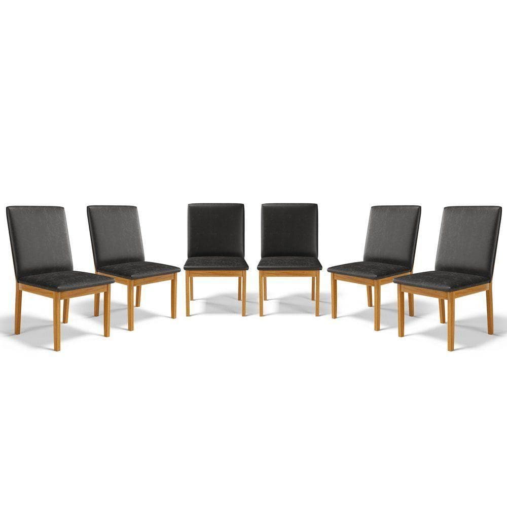 Kit Com 6 Cadeiras Daniela Madeira Maciça Estofada Para Mesa De Jantar Courino Preto 503