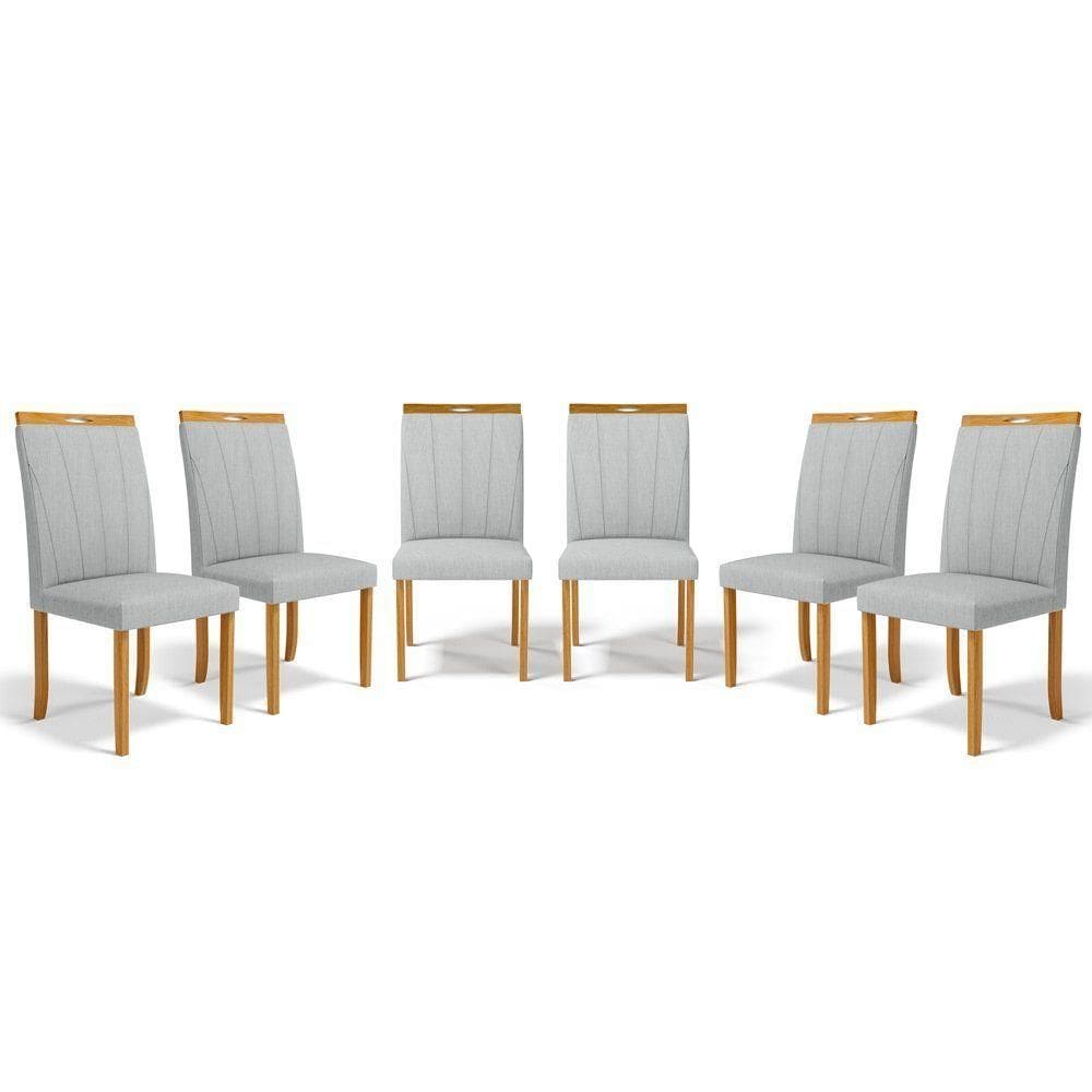 Kit Com 6 Cadeiras Aurora Madeira Maciça Estofadas Para Mesa De Jantar Linho Cinza 407
