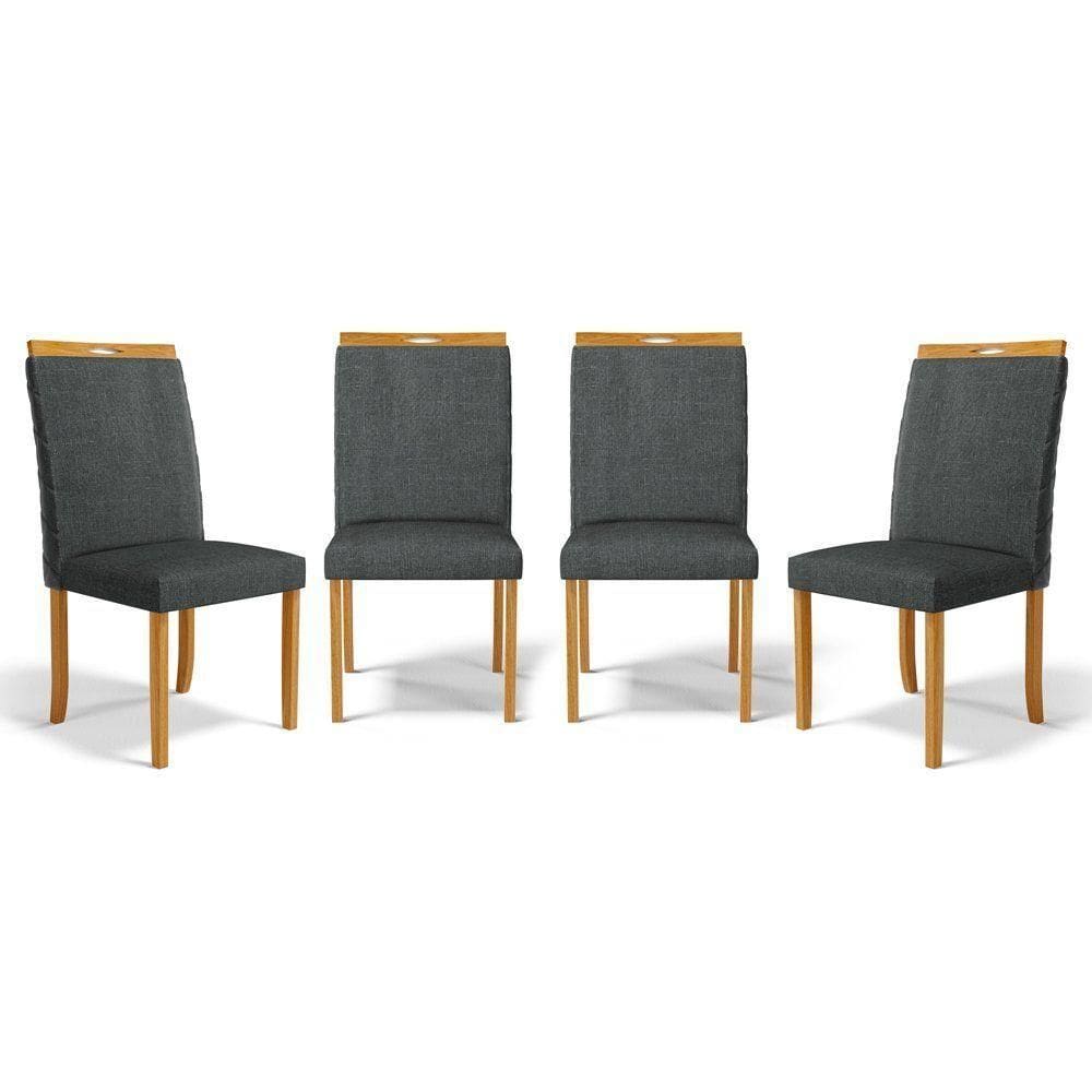 Kit Com 4 Cadeiras Agnes Madeira Maciça Estofadas Para Mesa De Jantar Linho Chumbo 406