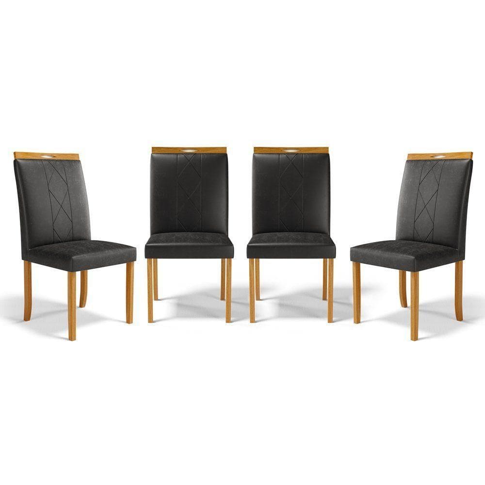 Kit Com 4 Cadeiras Ana Madeira Maciça Estofadas Para Mesa De Jantar Courino Preto 503