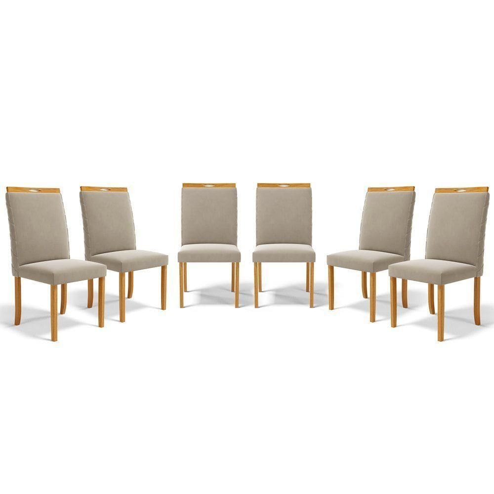 Kit Com 6 Cadeiras Agnes Madeira Maciça Estofadas Para Mesa De Jantar Veludo Bege 102