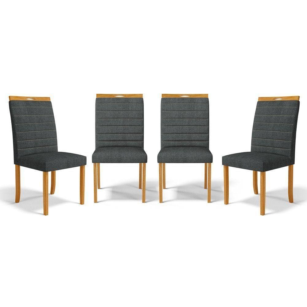 Kit Com 4 Cadeiras Sara Madeira Maciça Estofadas Para Mesa De Jantar Linho Chumbo 406