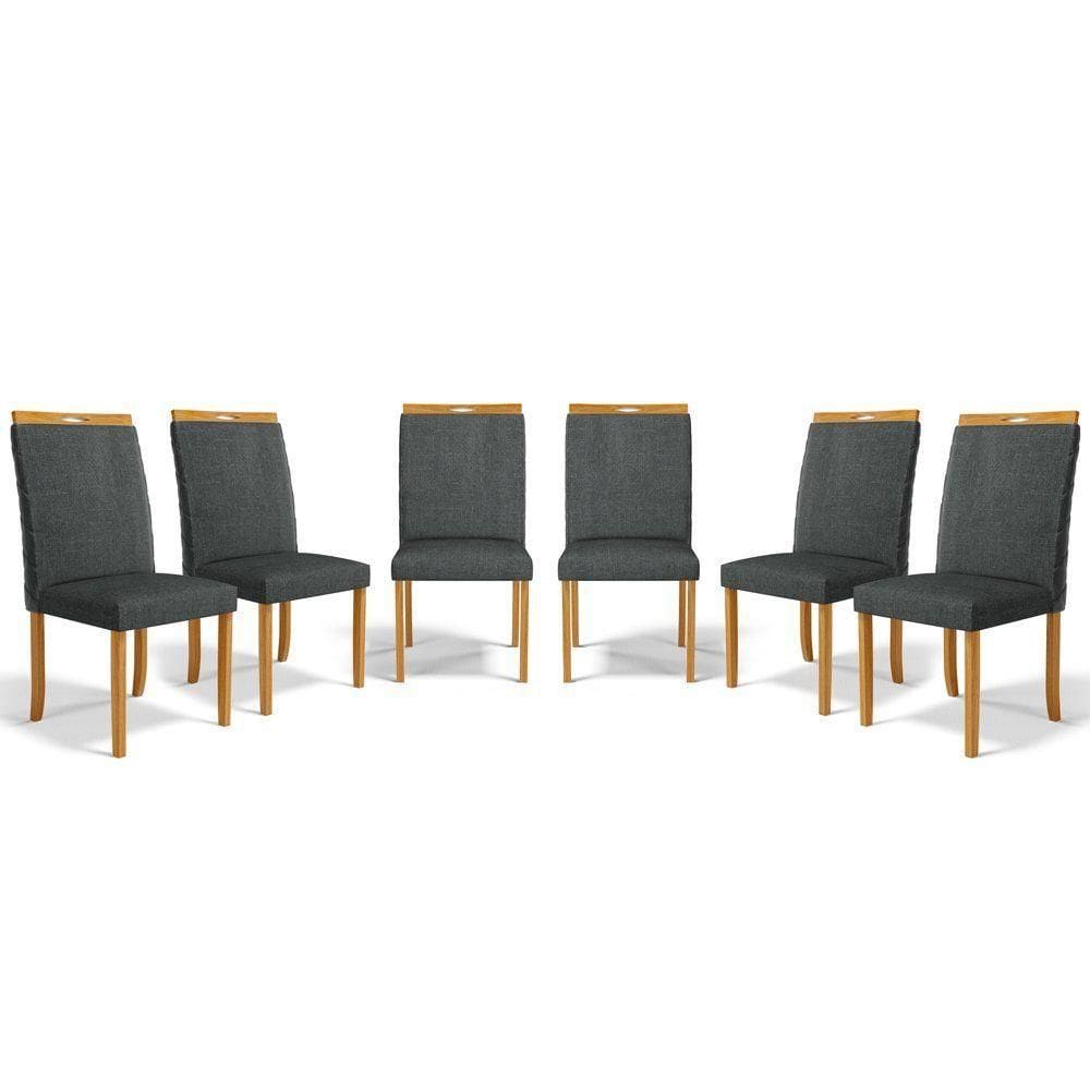 Kit Com 6 Cadeiras Agnes Madeira Maciça Estofadas Para Mesa De Jantar Linho Chumbo 406