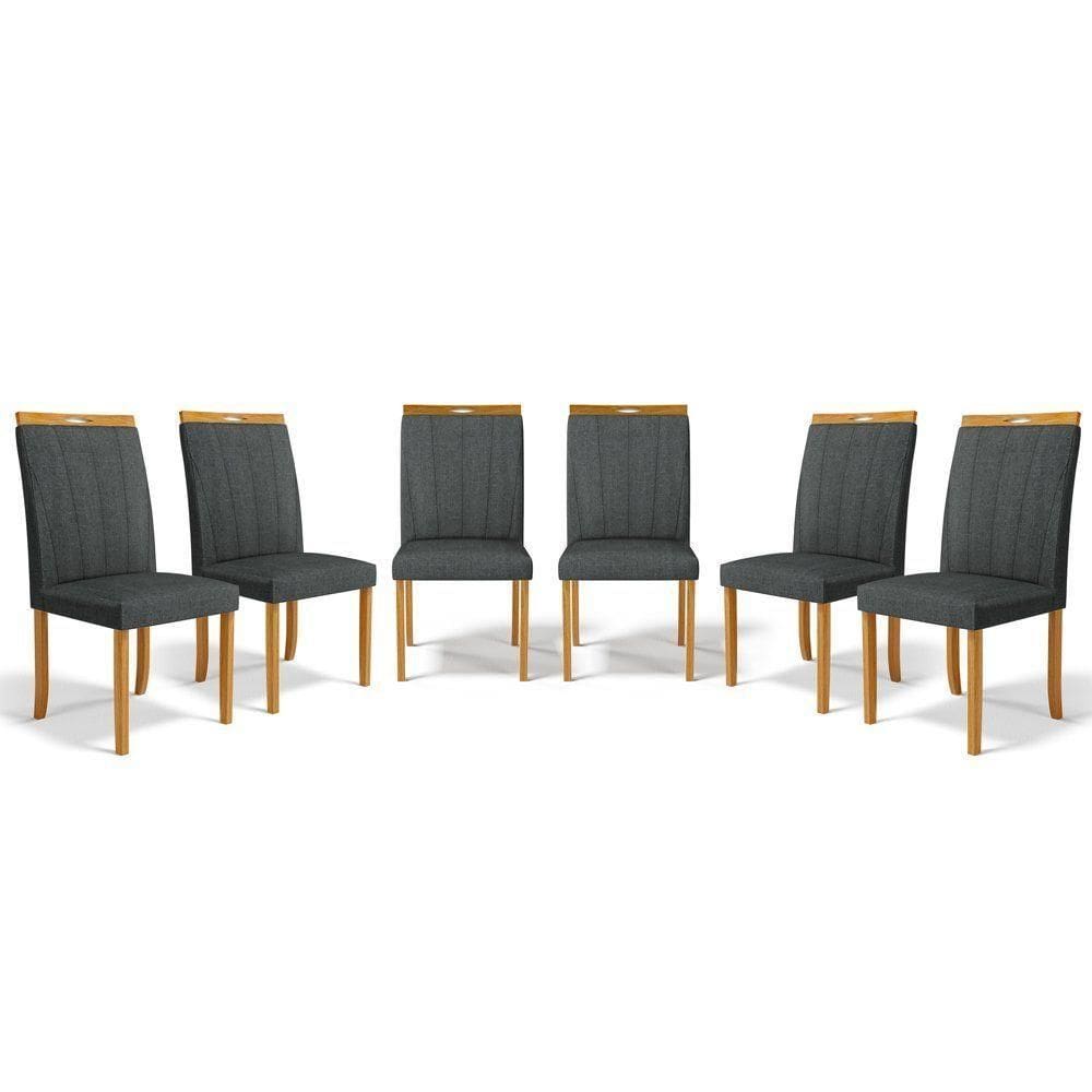 Kit Com 6 Cadeiras Aurora Madeira Maciça Estofadas Para Mesa De Jantar Linho Chumbo 406