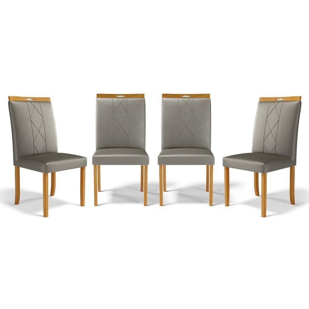 Kit Com 4 Cadeiras Ana Madeira Maciça Estofadas Para Mesa De Jantar Veludo Chumbo 109