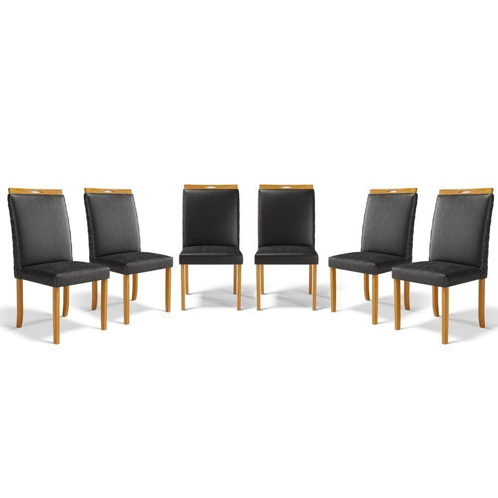Kit Com 6 Cadeiras Agnes Madeira Maciça Estofadas Para Mesa De Jantar Courino Preto 503