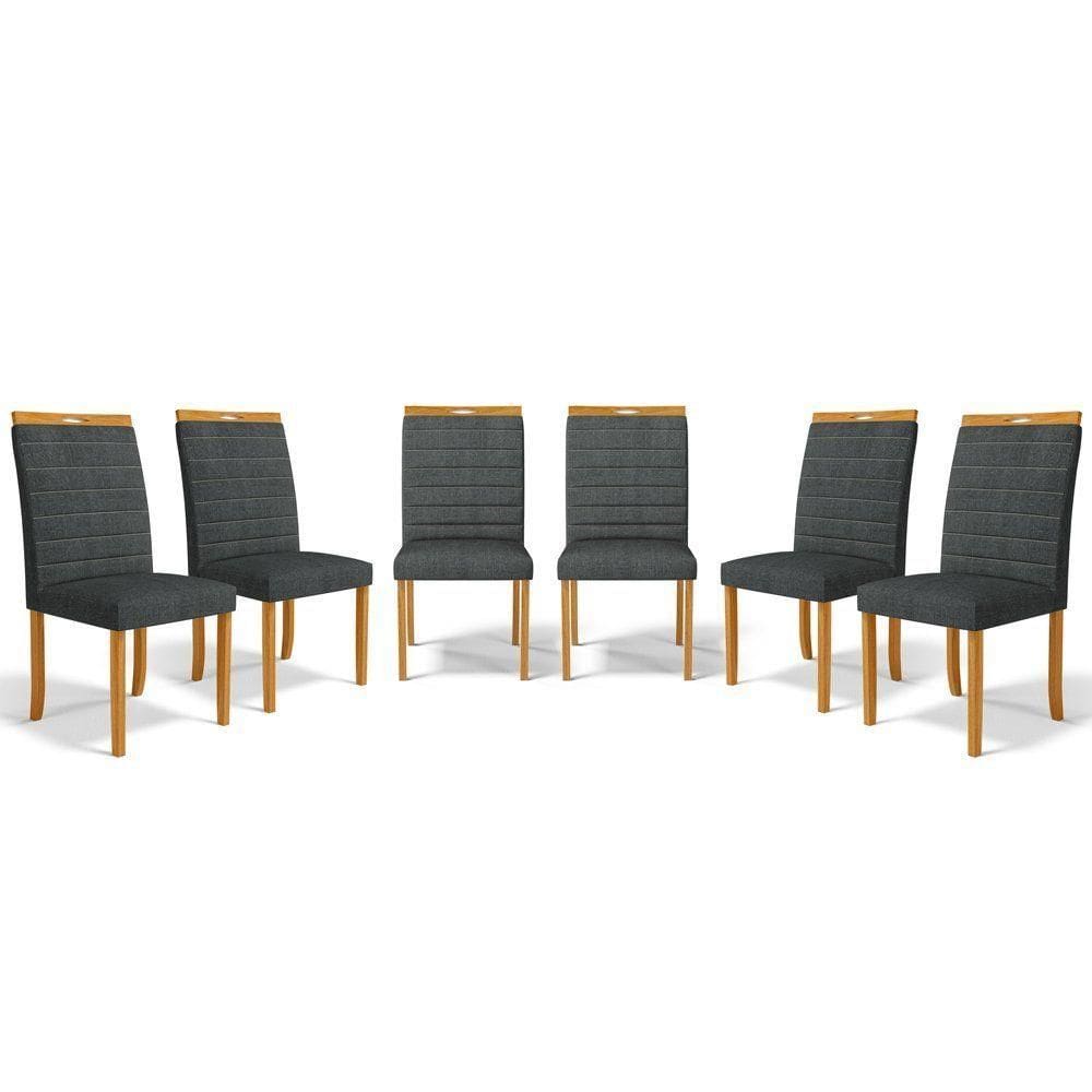 Kit Com 6 Cadeiras Sara Madeira Maciça Estofadas Para Mesa De Jantar Linho Chumbo 406