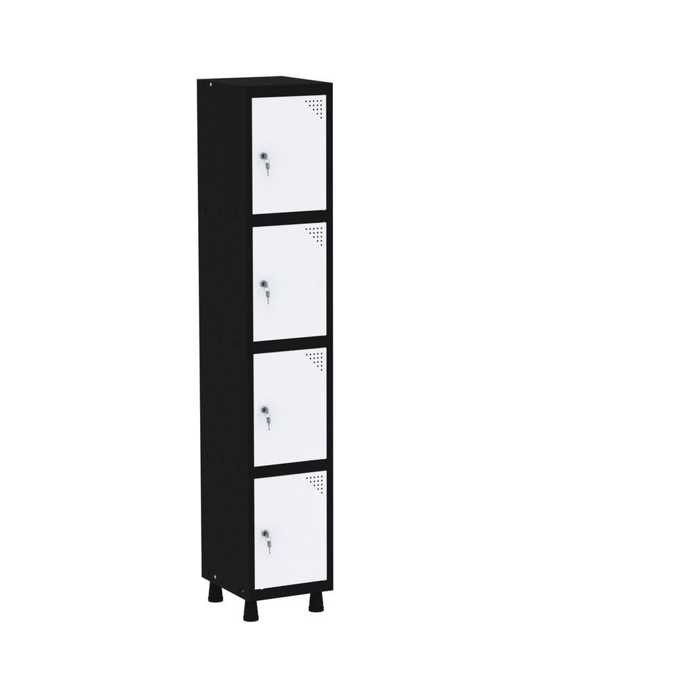 Roupeiro em Aço Mt 1v 4 Portas - Fechadura Preto/Branco