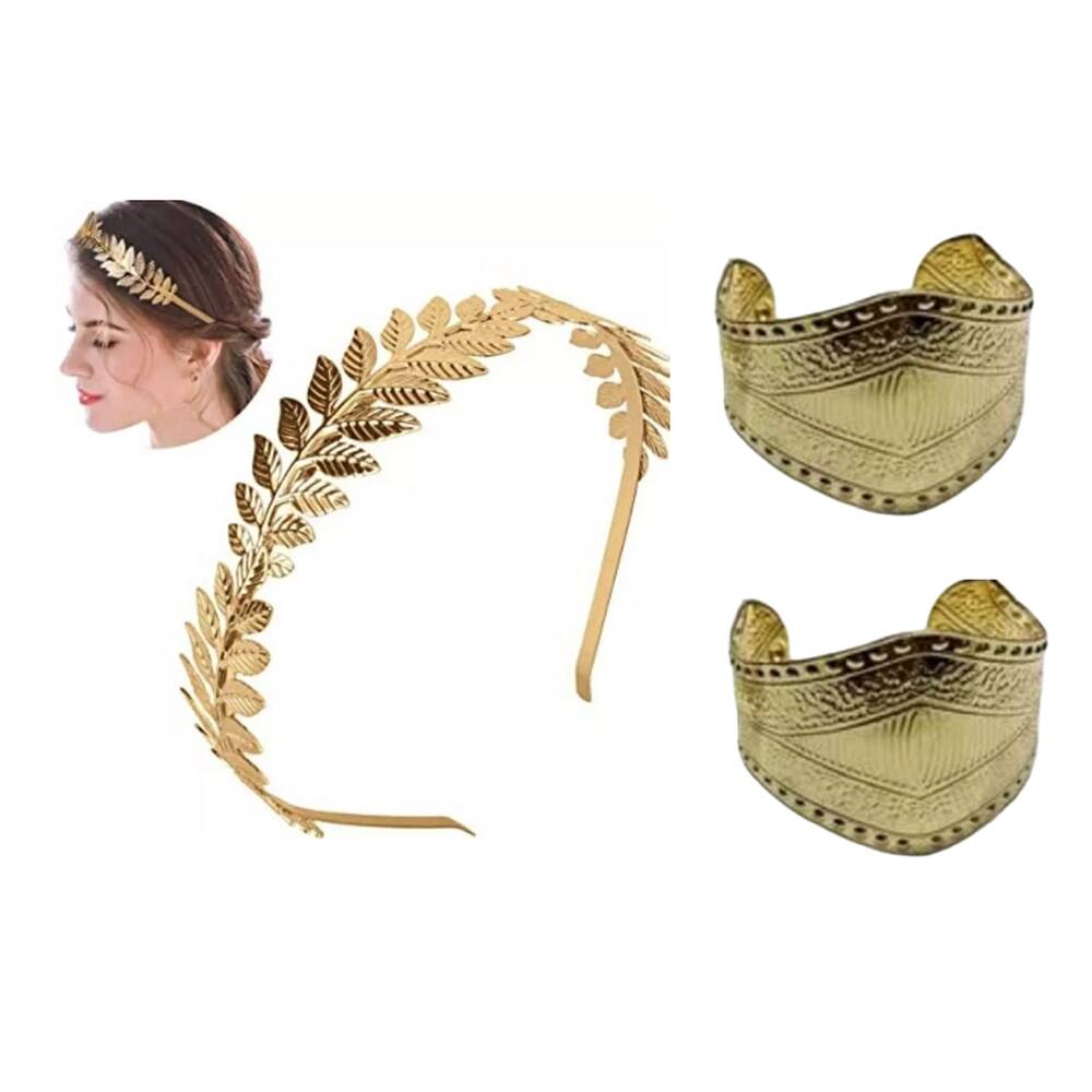 Kit Arco Tiara Coroa Deusa Grega C/ 2 Braceletes