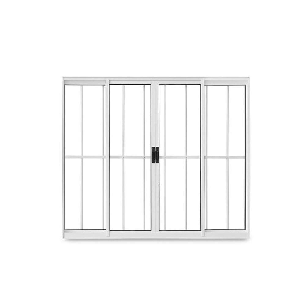 Kit com 2 Janelas de Correr Abertura Central Exclusiva 4 Folhas Grade Vidro Liso 100x120cm Branco