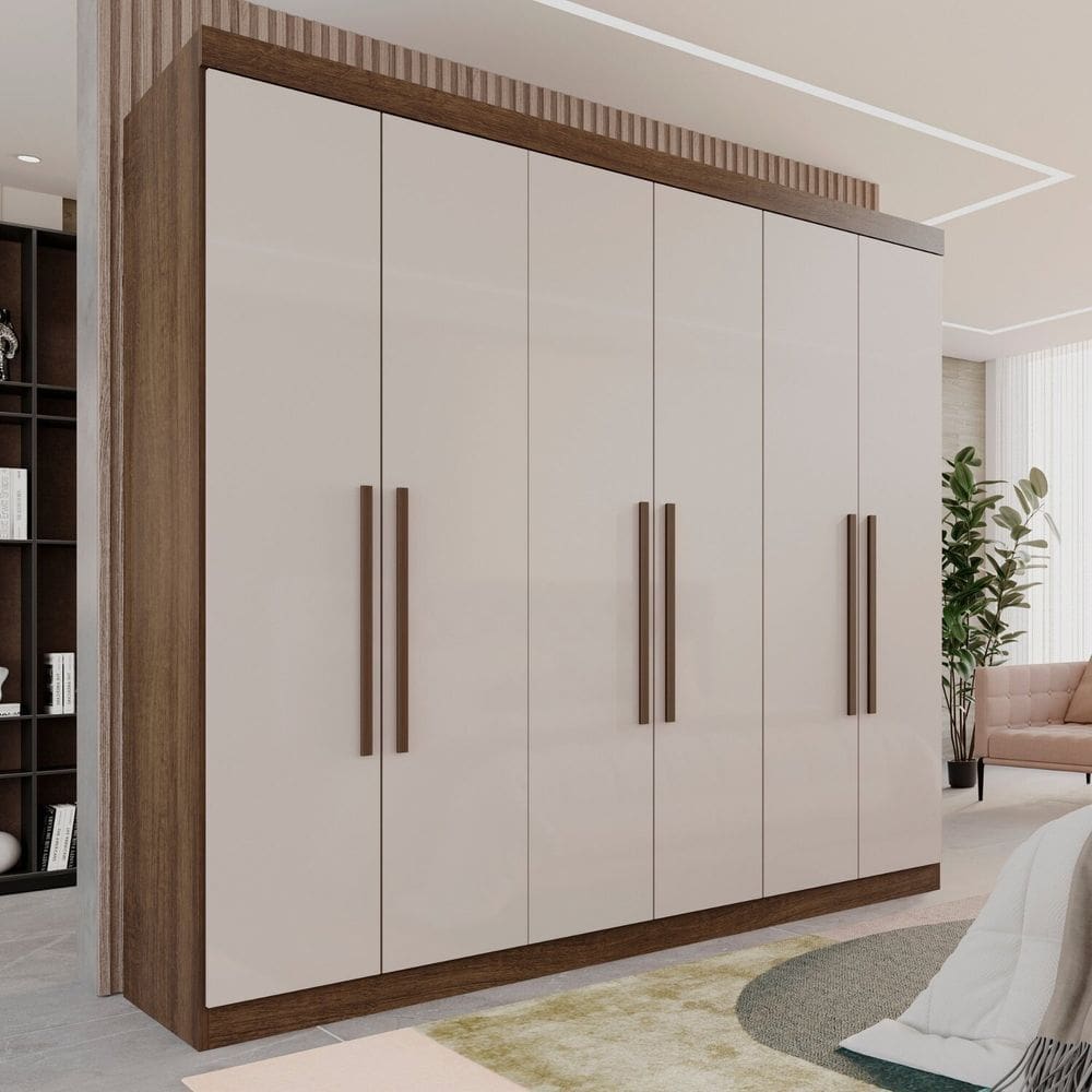 Guarda-roupa Casal 6 Portas 3 Gavetas Roma Espresso Móveis Imbuia/Off White