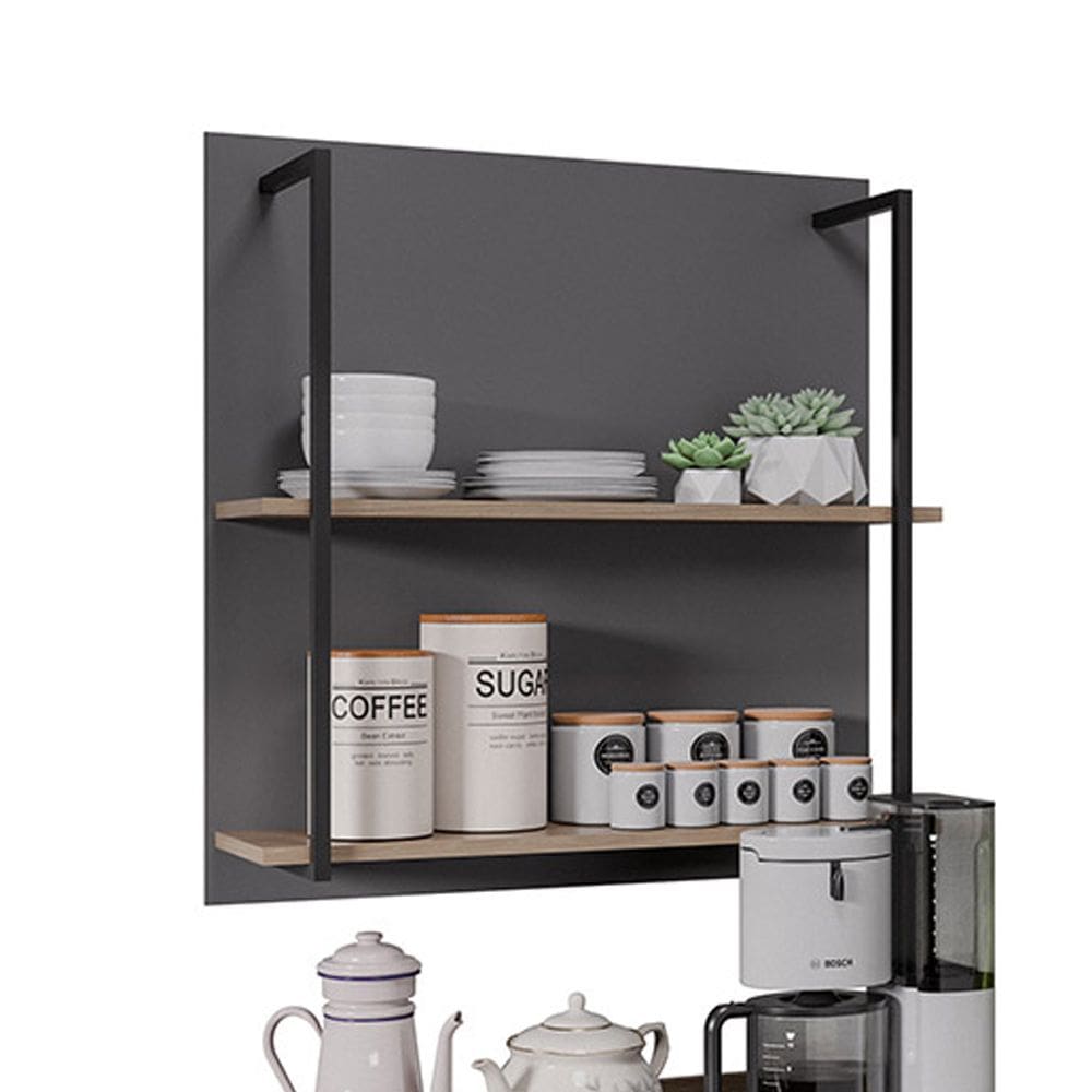 Prateleira Industrial Dupla Cozinha Suspenso Painel Eri 70,5cm Grafit/Freijó M12 - D`Rossi