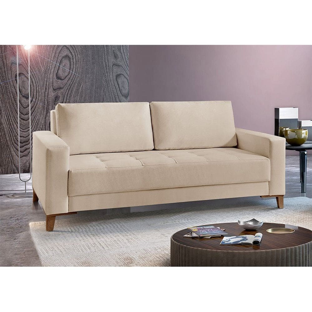 Sofá Fixo 3 Lugares Luxo 220 cm Orion Bege Claro