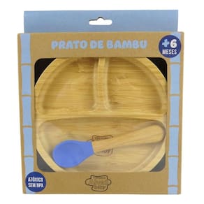 Prato Infantil De Bambu Com Ventosa Azul - Turminha Alves
