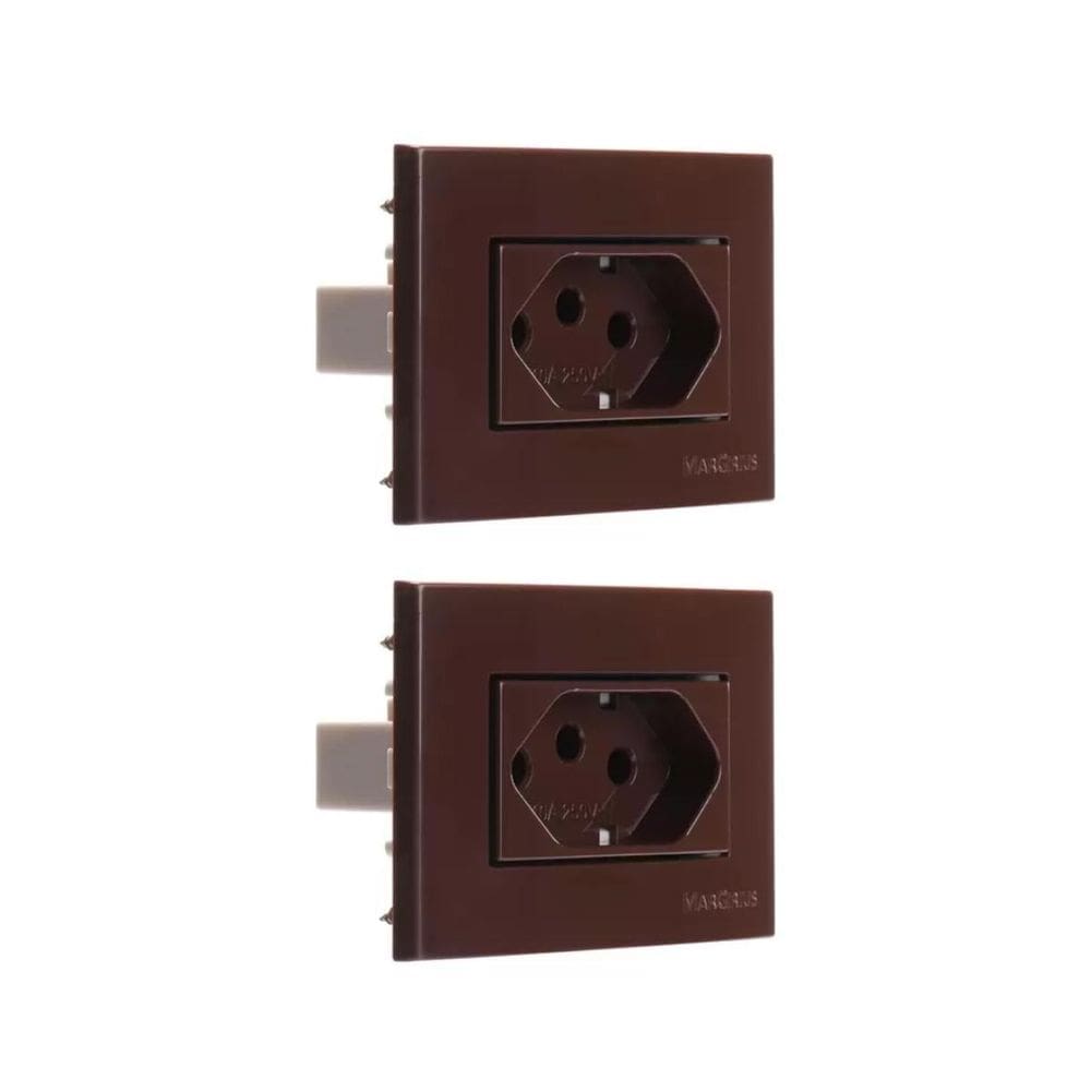 02 Tomada Moveis Margirius 2P+T Marrom 10A 250V Nbr 14136