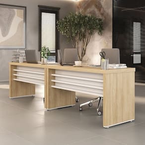 Conjunto para Escritório com 2 Mesas Tamburato 1400 Carvalho/Branco