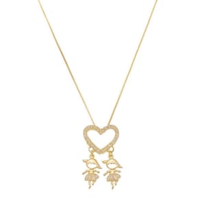 Colar Com Pingente Duas Meninas Filhas Banho De Ouro