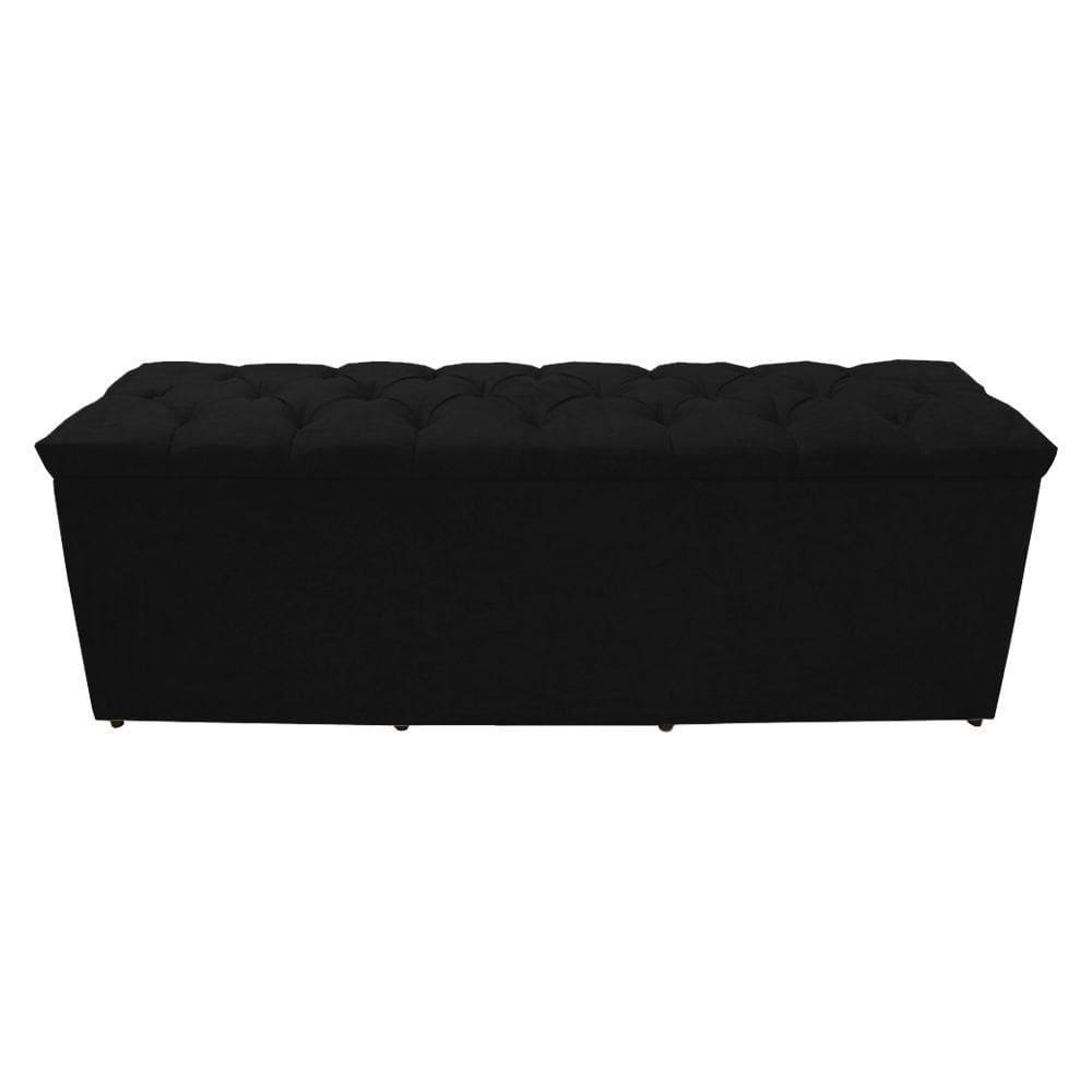 Calçadeira Baú Paris Casal 140 Cm Botão Strass Suede Preto Eli Móveis