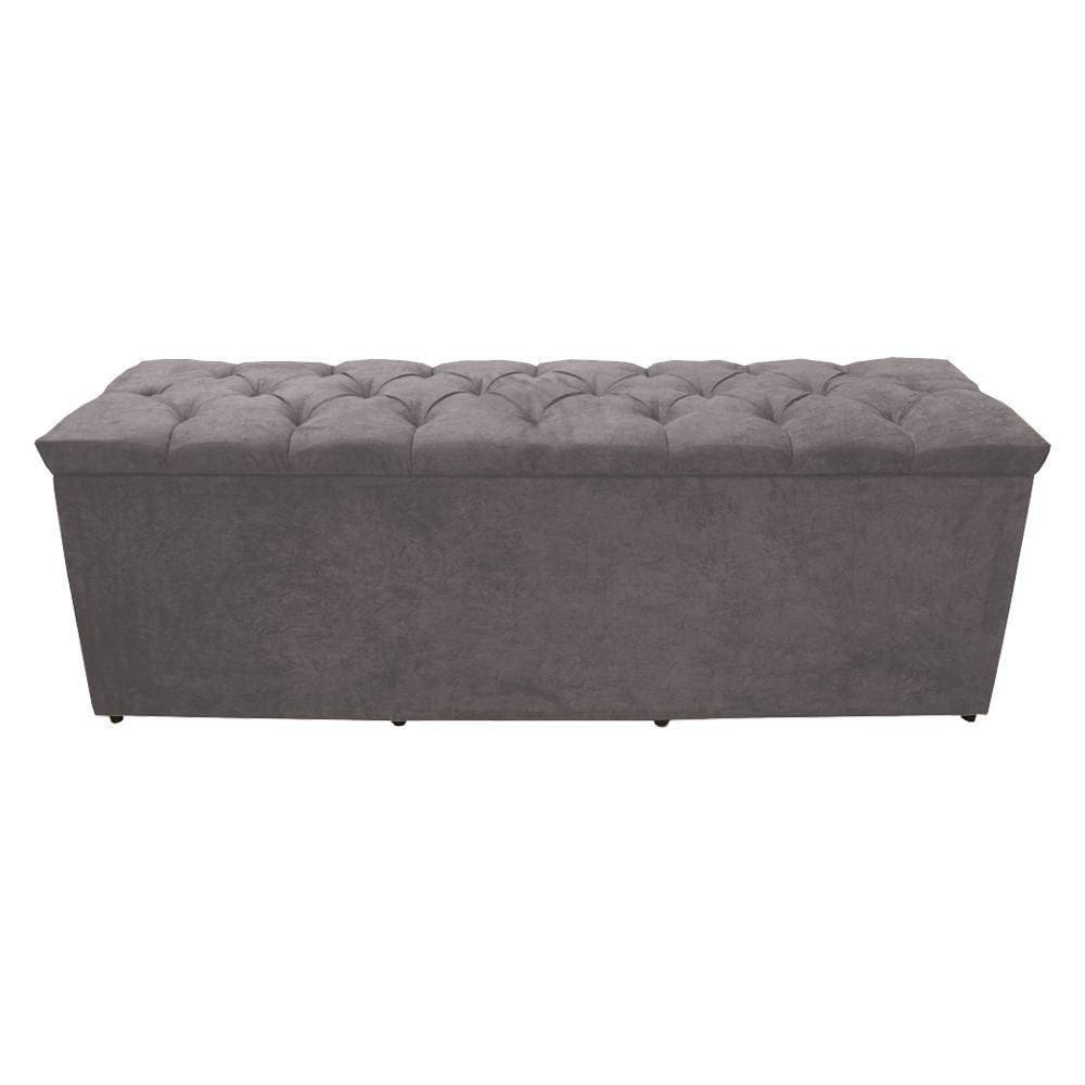 Calçadeira Baú Paris King 195 Cm Botão Strass Suede Prata Eli Móveis