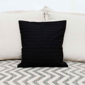 Capa De Almofada Drapeada De Algodão Preta45Cmx45Cm