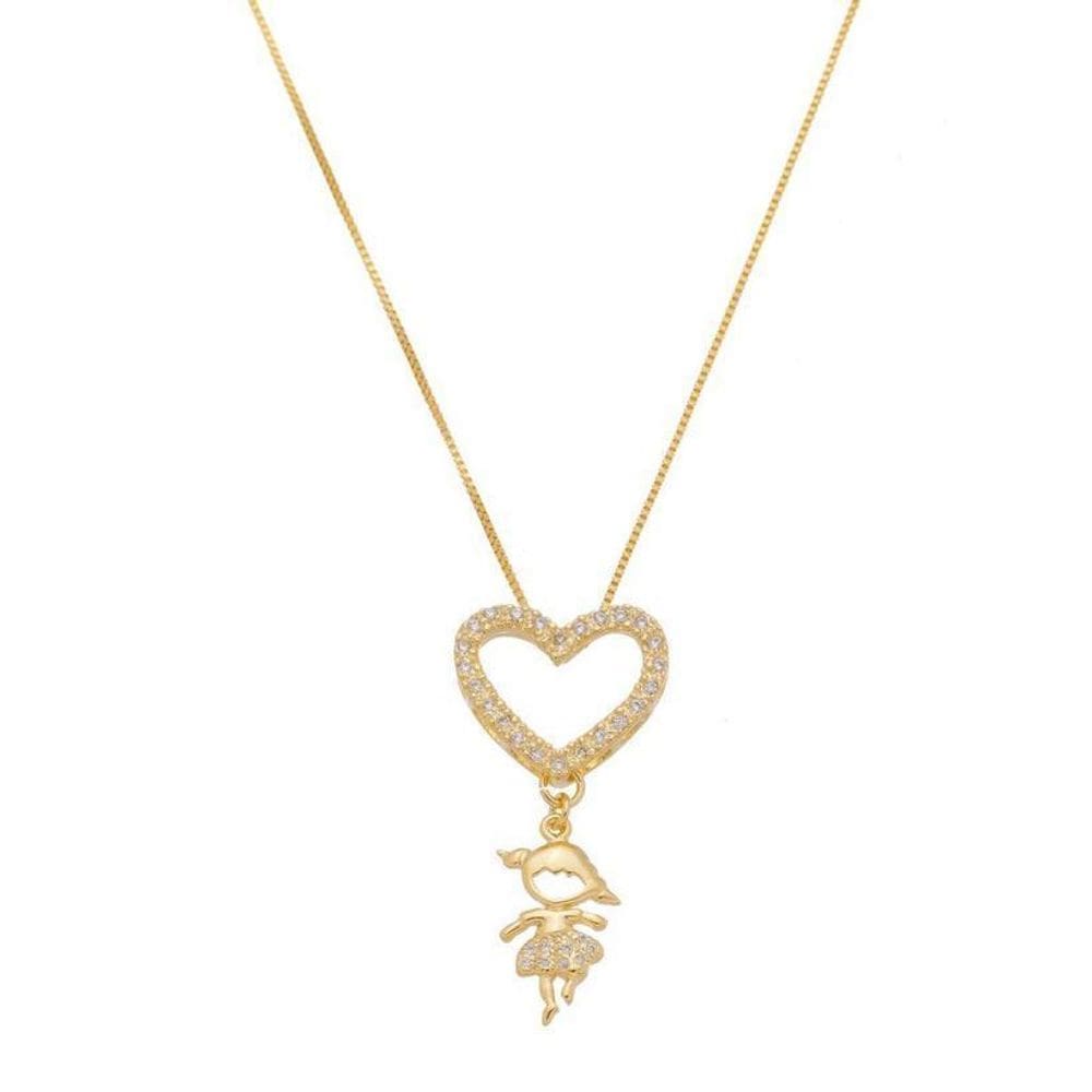 Colar Com Pingente Menina Filha Banho De Ouro