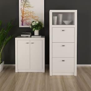 Kit 2 Peças com Armário Baixo Me4103 e Gaveteiro Arquivo Me4118 Espresso Móveis Branco