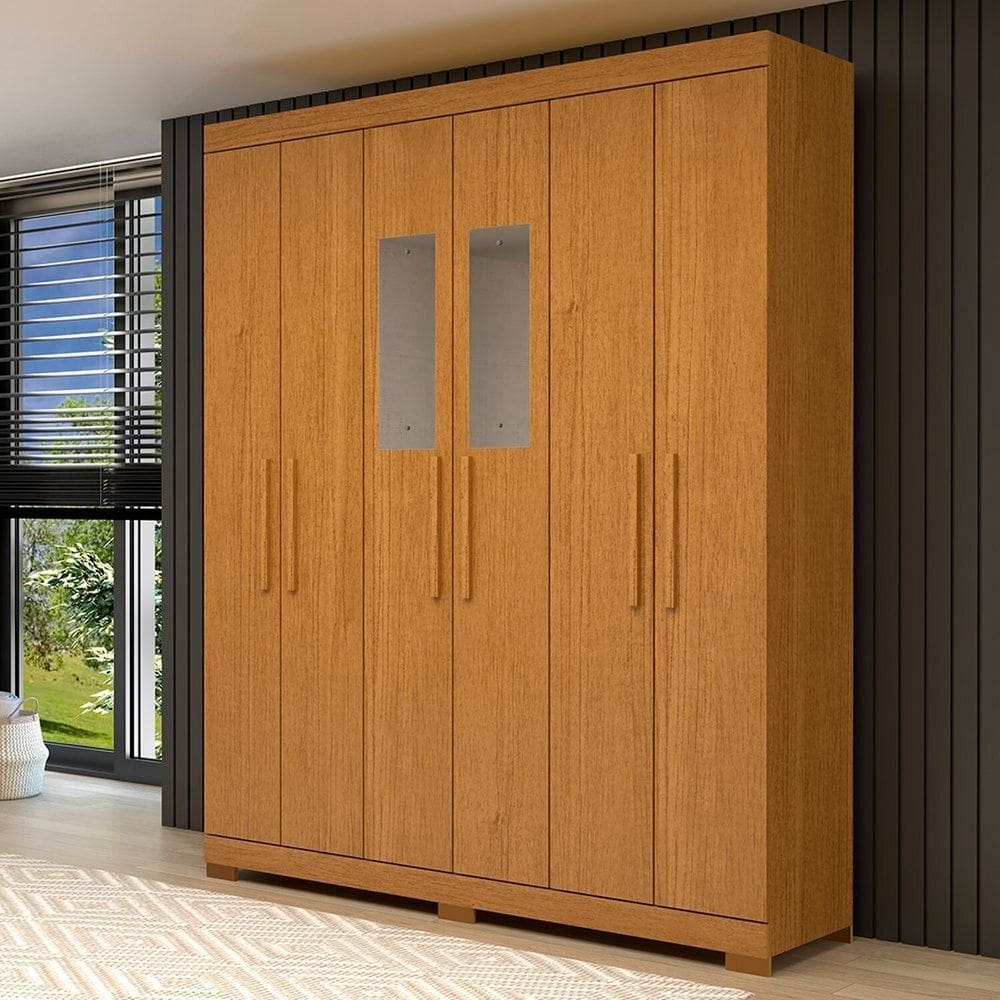 Guarda-roupa Casal 164,10cm 6 Portas 2 Gavetas com Espelho 100% Mdf Papoulas Espresso Móveis Cinamomo