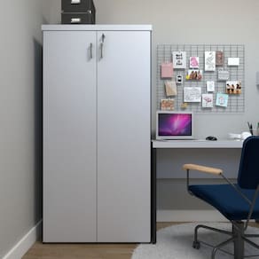 Armário Alto 2 Portas para Escritório Preto/Cinza Cristal