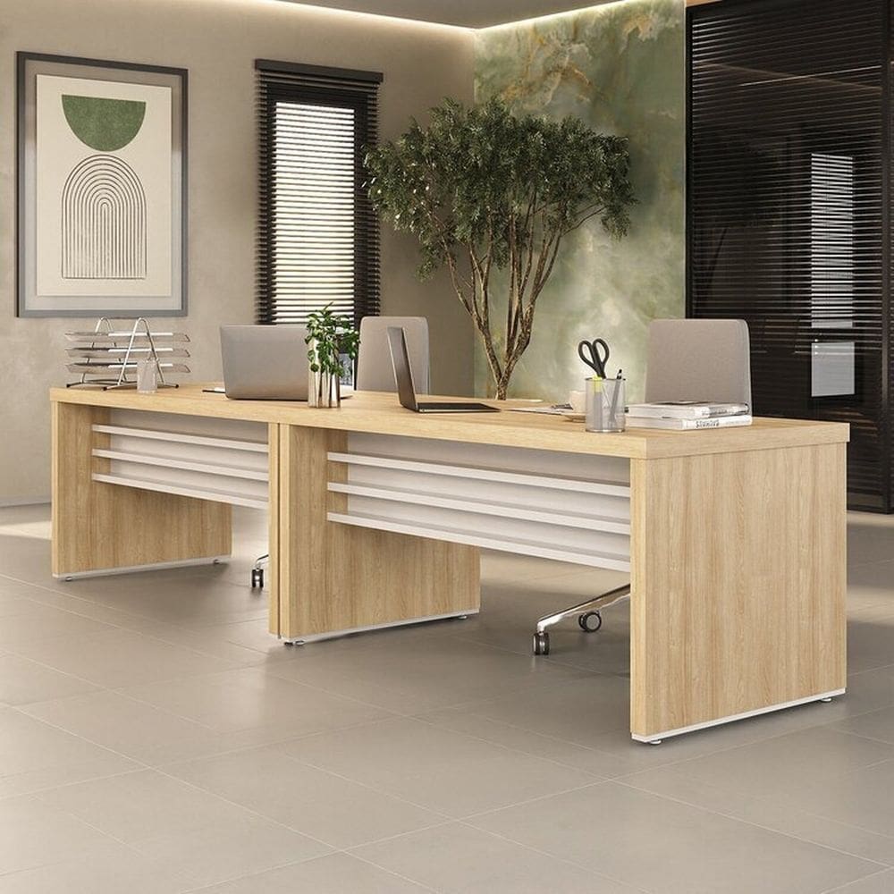 Conjunto para Escritório com 2 Mesas Tamburato 1600 Carvalho/Branco