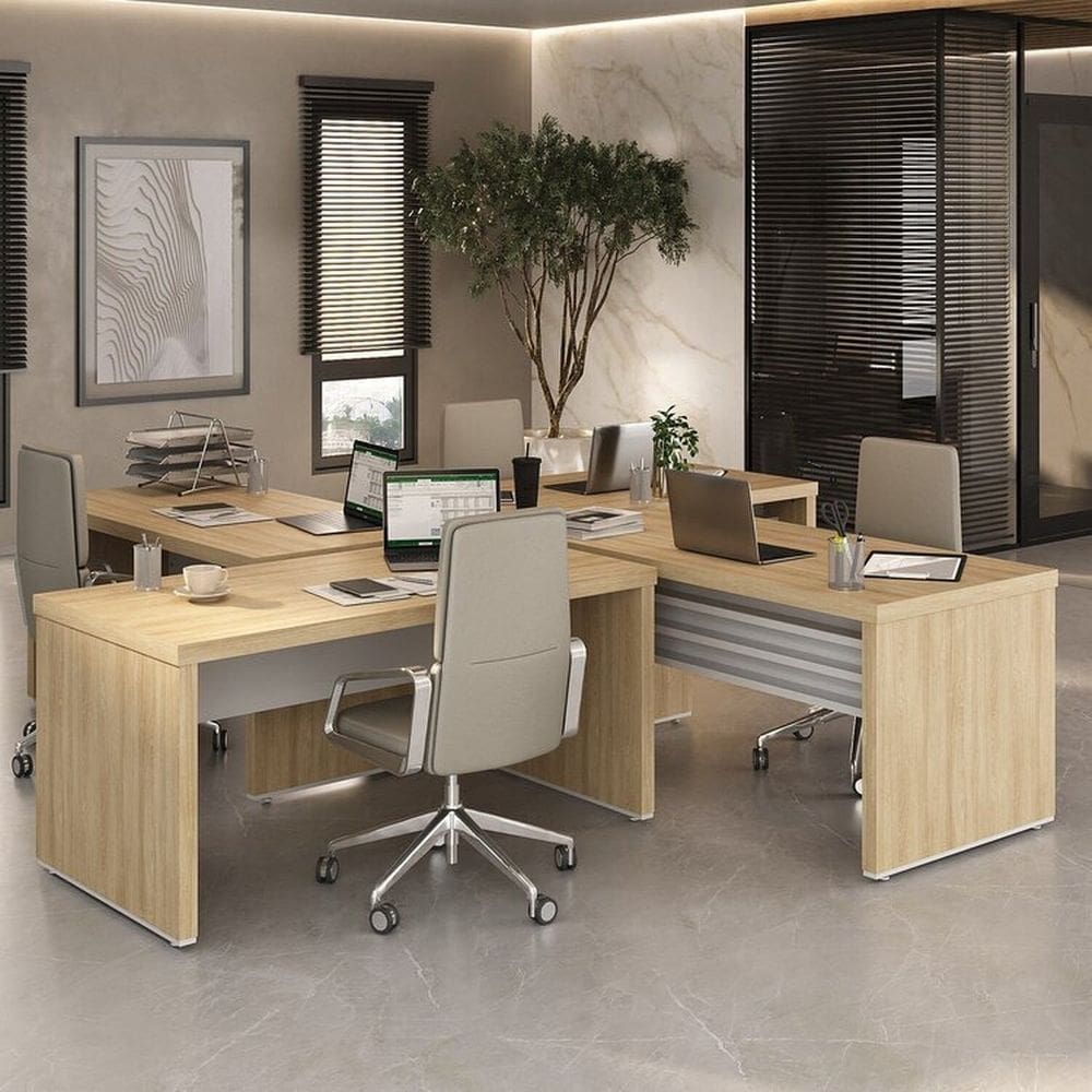 Conjunto Executivo 4 Mesas Tamburato 1600 Carvalho/Branco