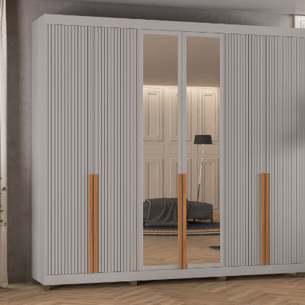 Roupeiro Newton 6 Portas de Giro Puxador Marrom 100% Mdf Casamia CInza/Cinza/Marrom