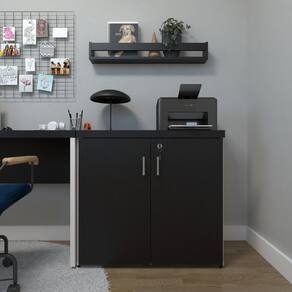 Armário Baixo com 2 Portas para Escritório / Home Office Branco/Preto