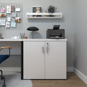 Armário Baixo com 2 Portas para Escritório / Home Office Preto/Branco