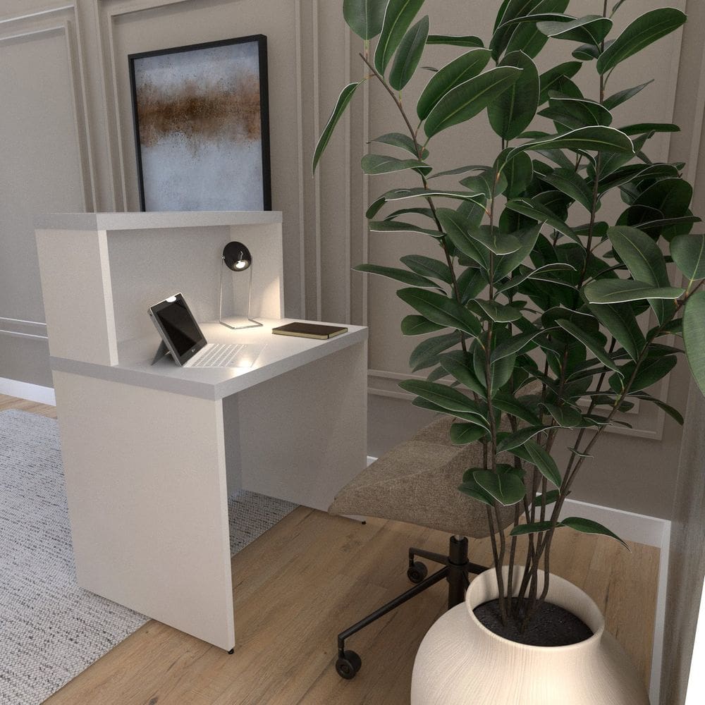 Balcão De Atendimento Para Recepção - Pequeno 80cm de Largura Branco/Cinza Cristal
