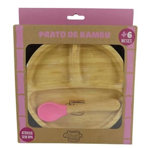 Prato Infantil De Bambu Com Ventosa Rosa - Turminha Alves