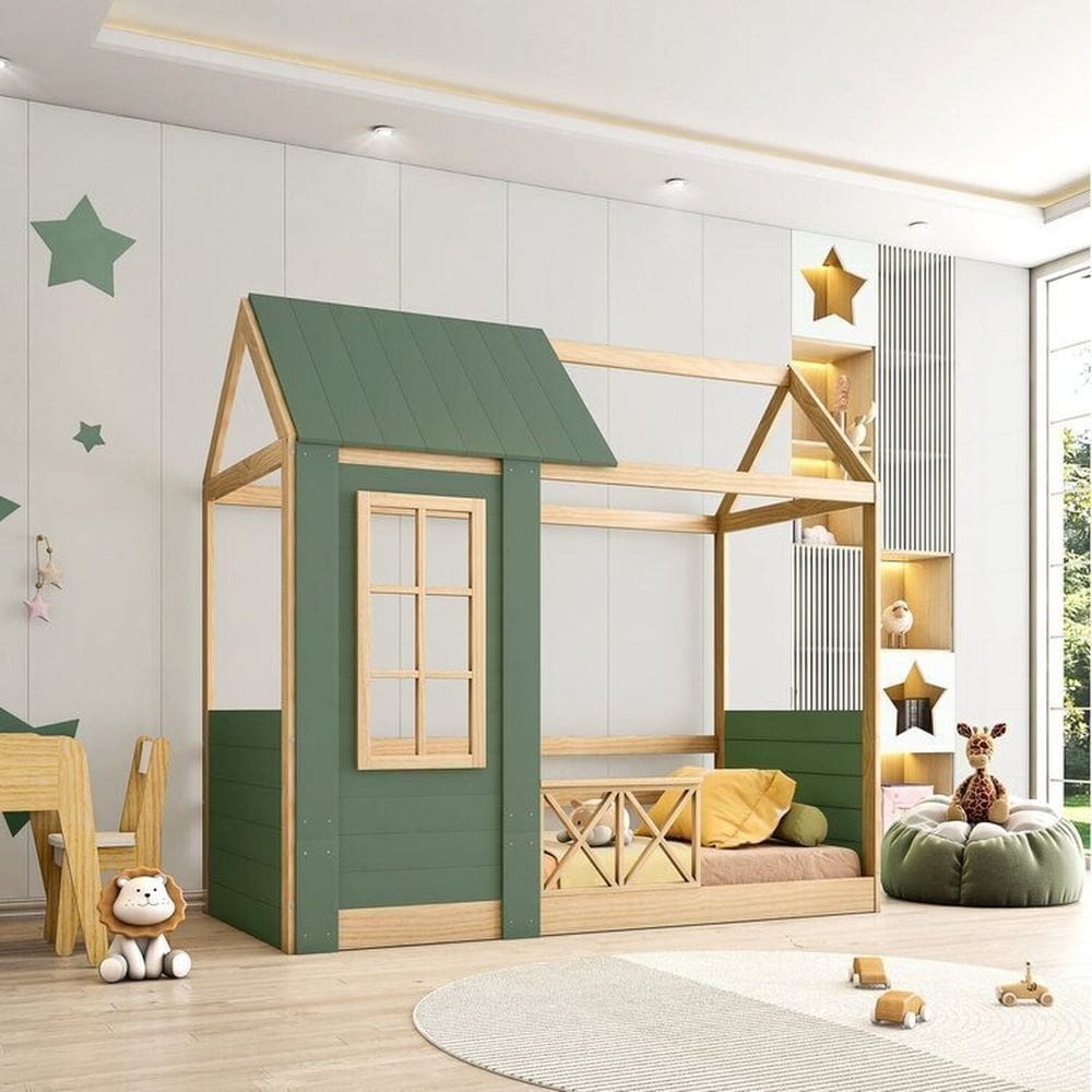 Cama Montessoriano Reversível Completa Casinha Garden Casatema Verde/Natural