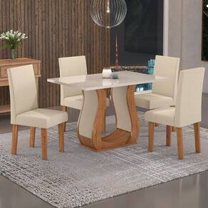 Mesa de Jantar 4 Lugares Benet Marrom/Off White/Veludo Pastel